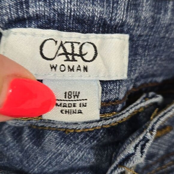 CATO 18W Women's Dark Blue Jean Shorts Cuffed Bermuda Stretch Utility Plus Size - Picture 5 of 8